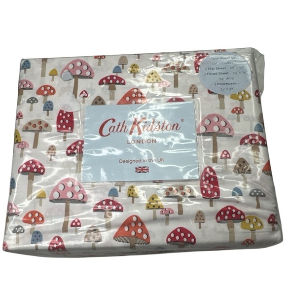 Cath Kidston Mini Mushrooms Russet Twin 3-Piece Cotton Percale Sheet Set NWT - Picture 9 of 10